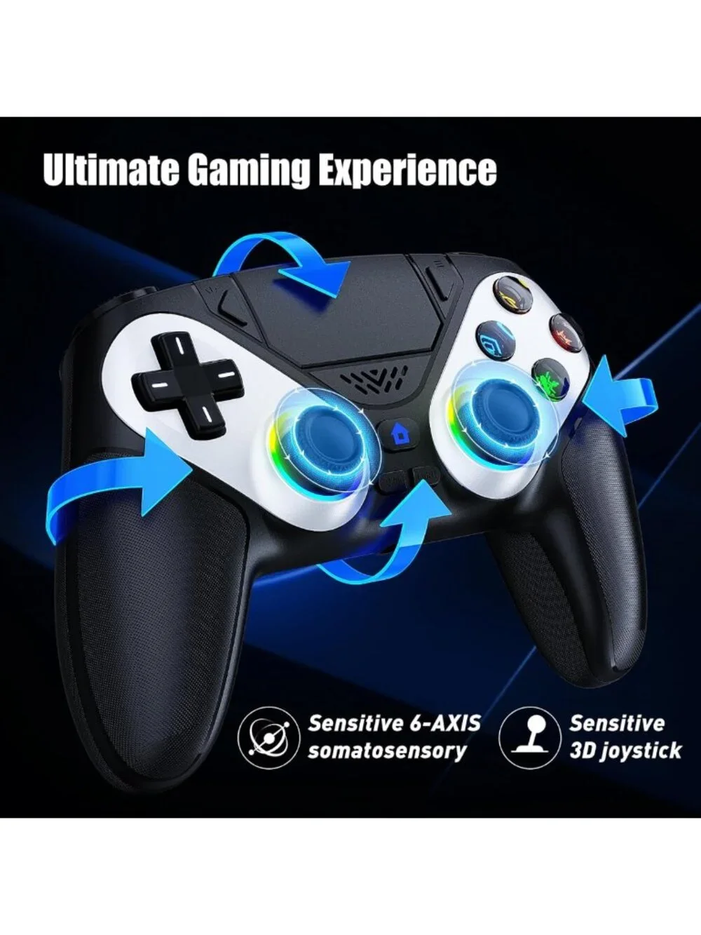 Wireless LED Game Controller for PS5 & PC | Dual Vibration, Turbo Function